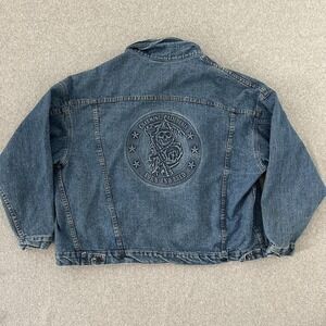 Sons of Anarchy Denim Trucker Jacket Mens XL Blue Embroidered Reaper Made in USA